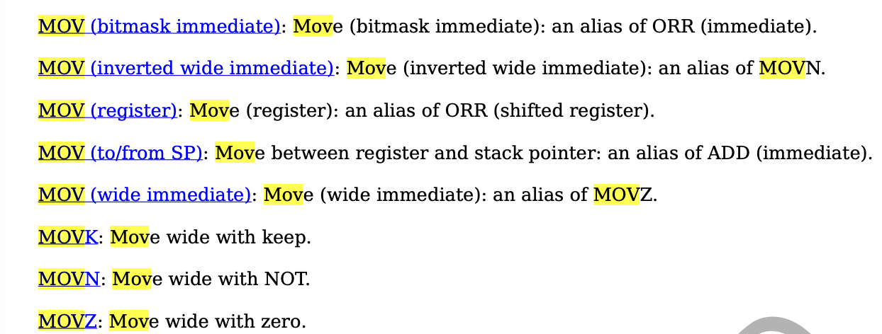 Core MOV instructions